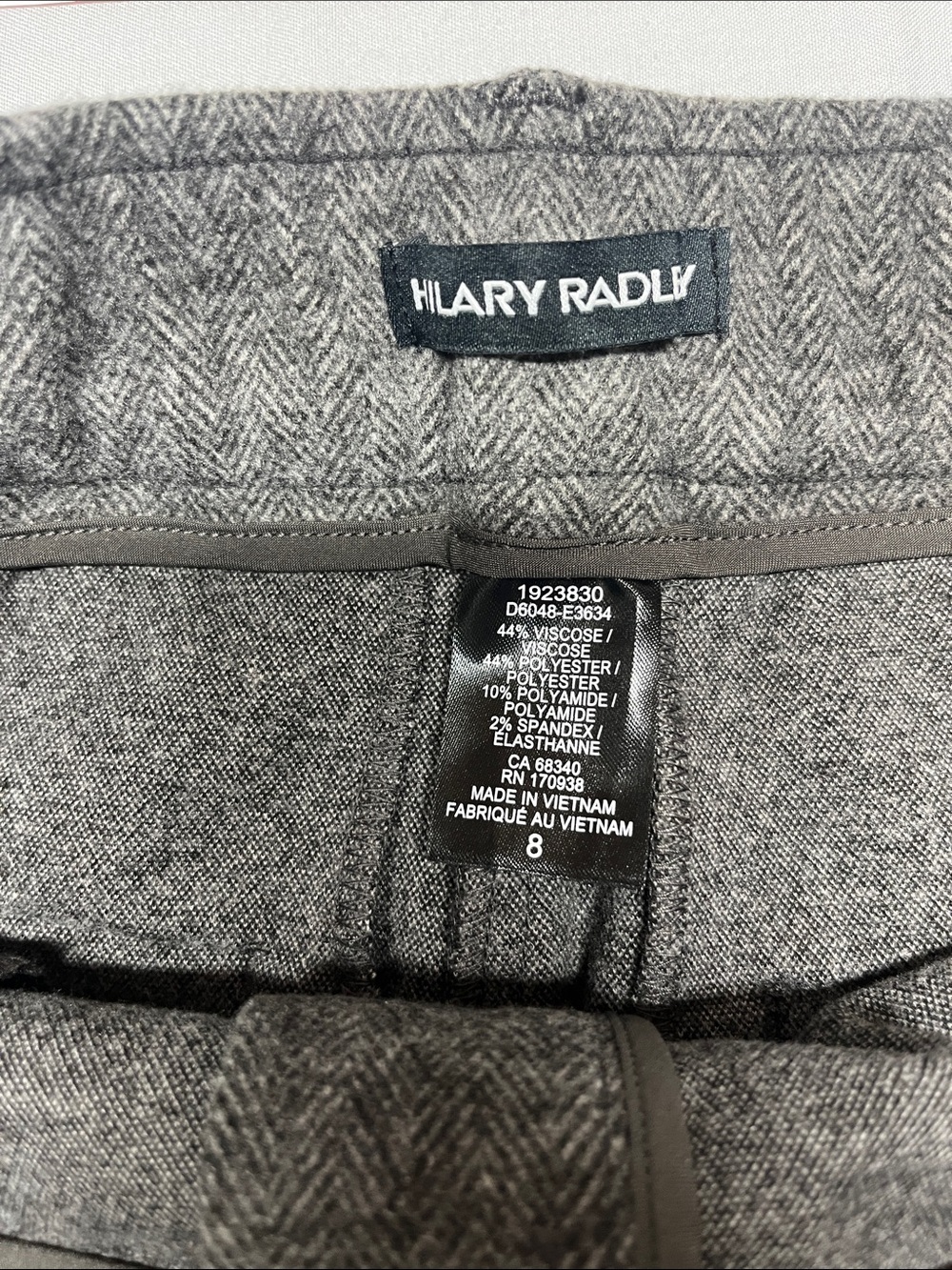 Hilary Radley Charcoal Gray Wide-Leg Trousers.  Herringbone pattern Size 8 - Picture 8 of 9